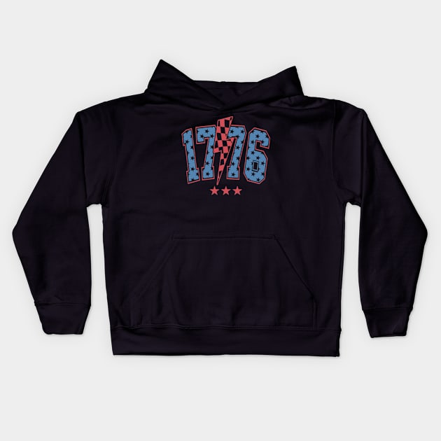 Lightning Checkered Retro Independence Day 1776 Kids Hoodie by Mimimoo